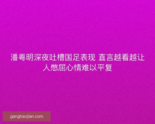 潘粤明深夜吐槽国足表现 直言越看越让人憋屈心情难以平复